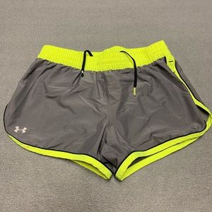 Under armour running shorts women’s XS gray green with liner heat gear